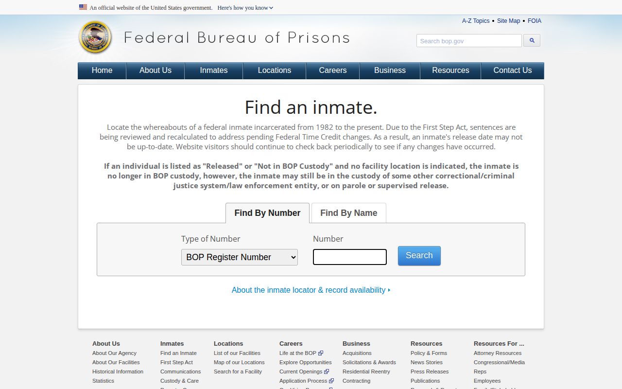 Federal inmate release search for a Bedford County federal case
